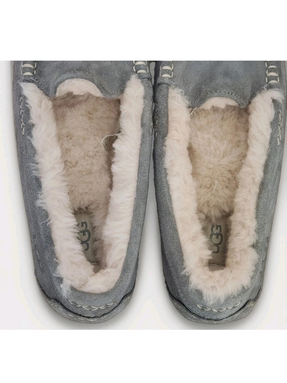 UGG Ansley Slippers 9 Gray Suede Sheepskin Lined Moccasin Cozy Excellent - Picture 6 of 15